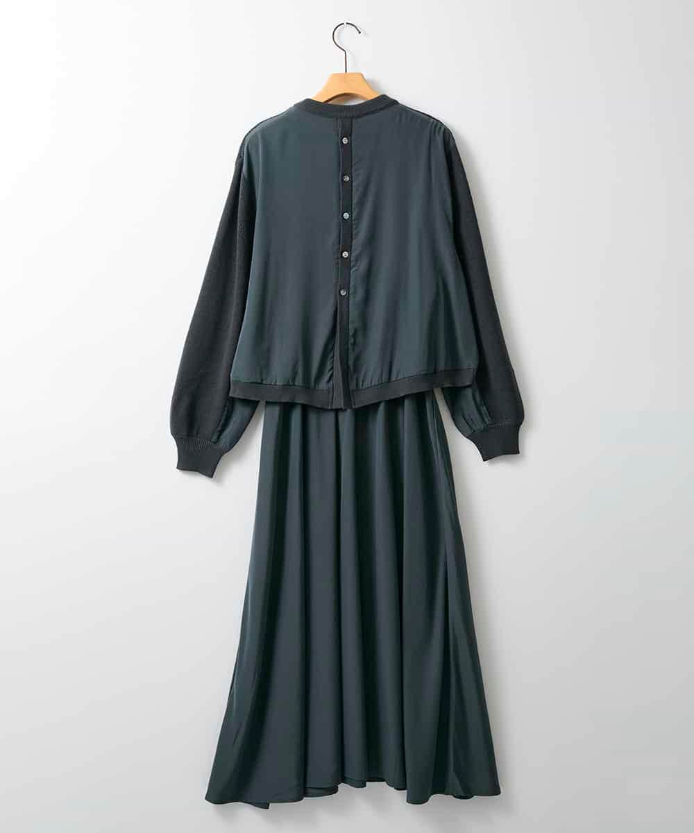 ZMEAE32200 al'aise modulation(アレーズモジュレーション) 【洗える】セットアップ風ニットジョイントワンピース ダークグレー