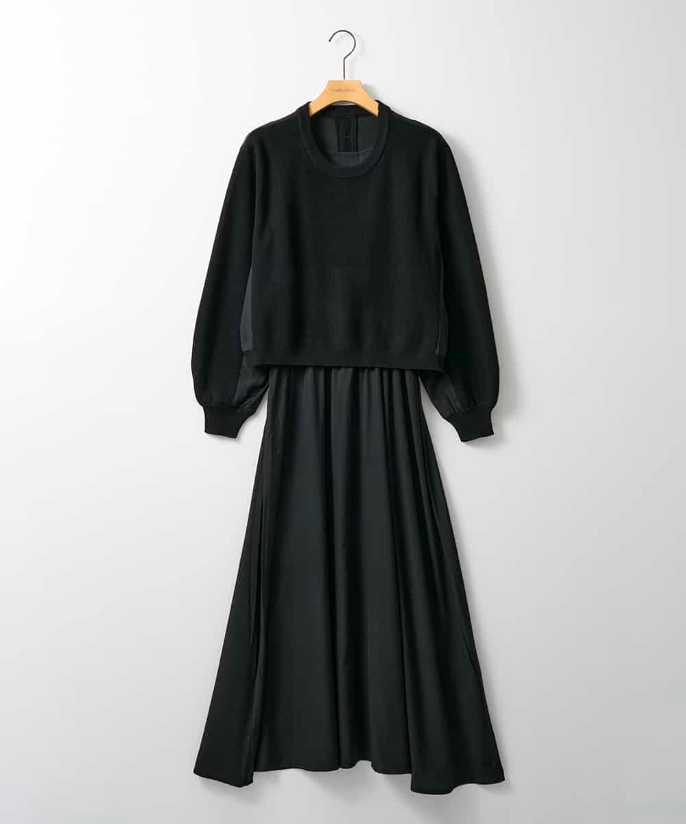 ZMEAE32200 al'aise modulation(アレーズモジュレーション) 【洗える】セットアップ風ニットジョイントワンピース ブラック