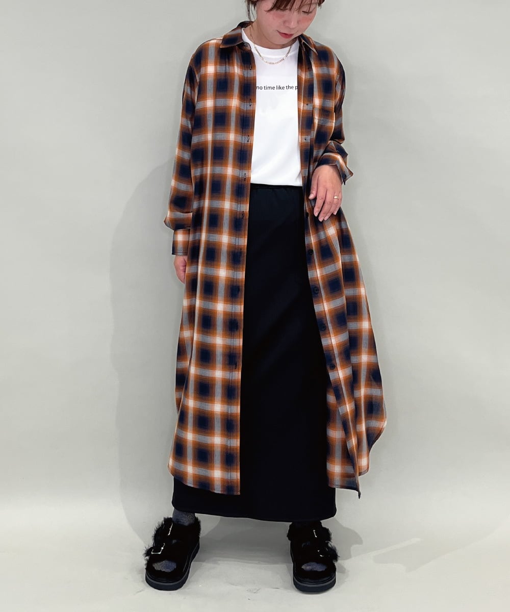 ZMEAE34168 al'aise modulation(アレーズモジュレーション) オンブレチェックシャツワンピース ネイビー