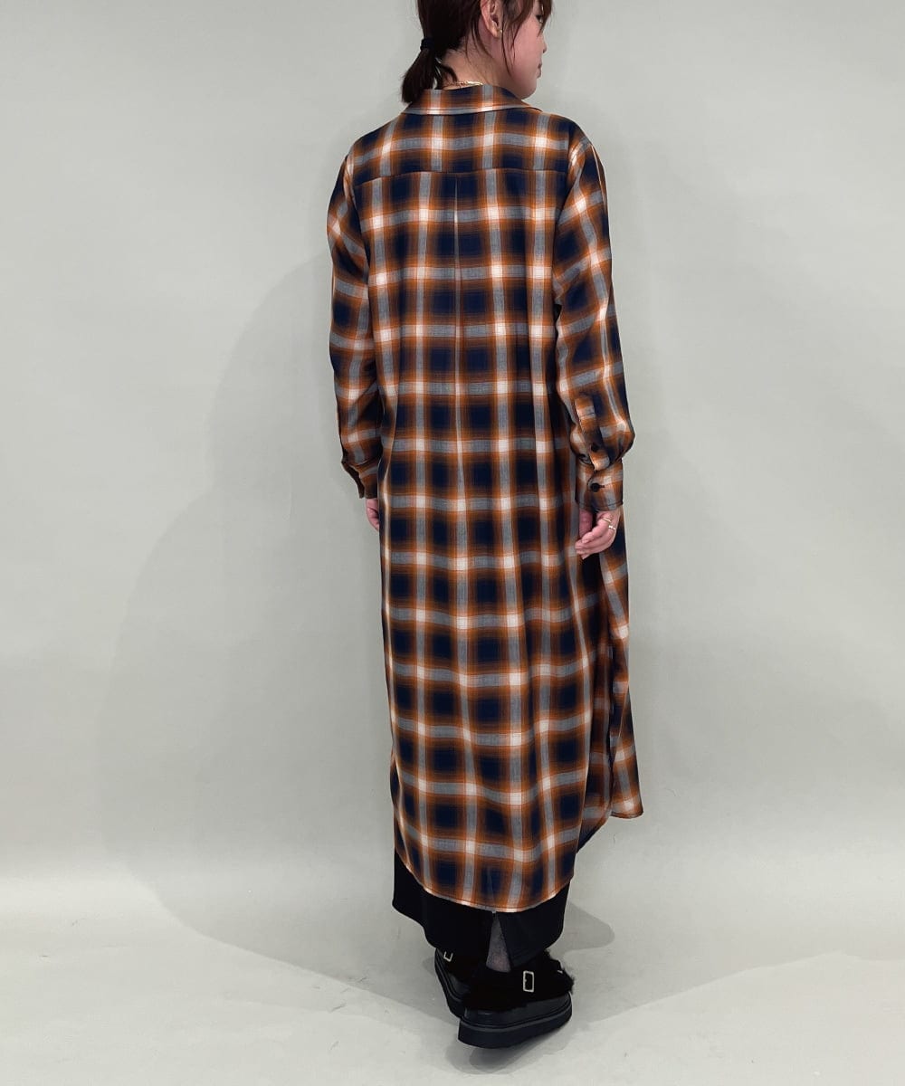 ZMEAE34168 al'aise modulation(アレーズモジュレーション) オンブレチェックシャツワンピース ネイビー