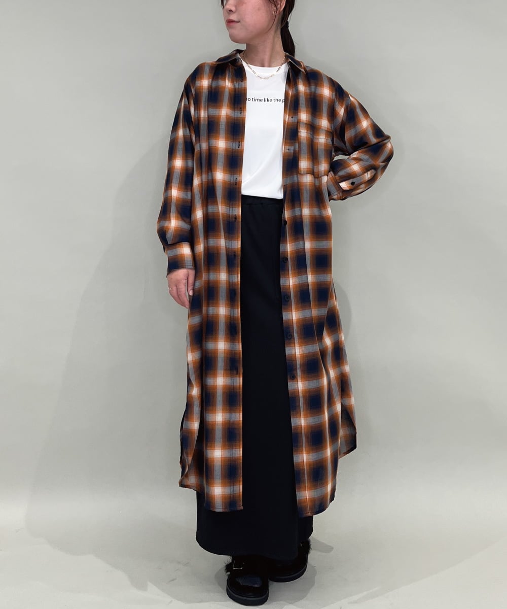 ZMEAE34168 al'aise modulation(アレーズモジュレーション) オンブレチェックシャツワンピース ネイビー