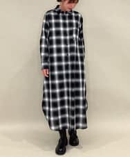 ZMEAE34168 al'aise modulation(アレーズモジュレーション) オンブレチェックシャツワンピース ブラック