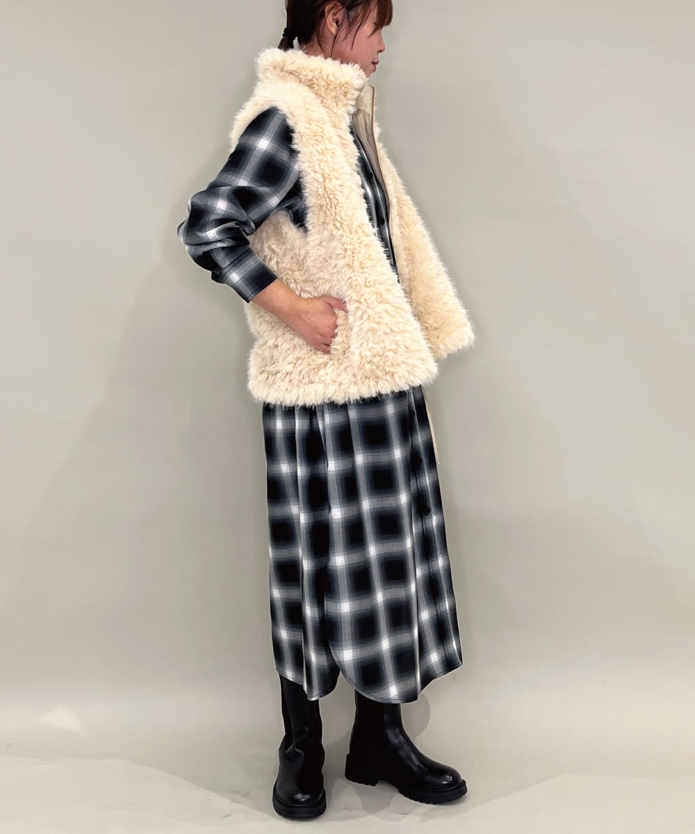 ZMEAE34168 al'aise modulation(アレーズモジュレーション) オンブレチェックシャツワンピース ブラック