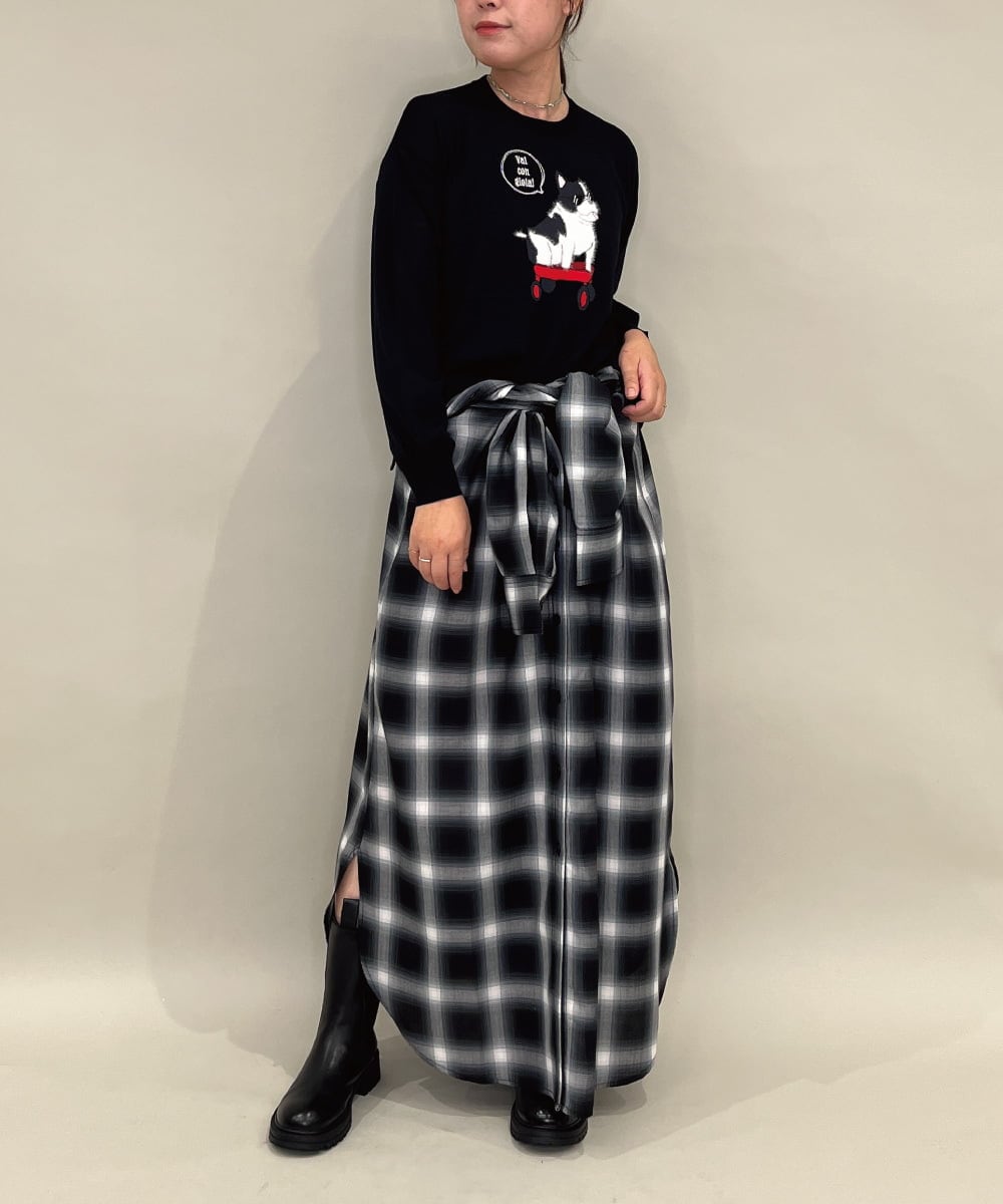 ZMEAE34168 al'aise modulation(アレーズモジュレーション) オンブレチェックシャツワンピース ブラック