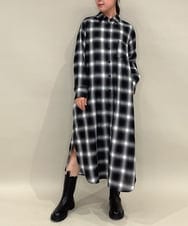 ZMEAE34168 al'aise modulation(アレーズモジュレーション) オンブレチェックシャツワンピース ブラック