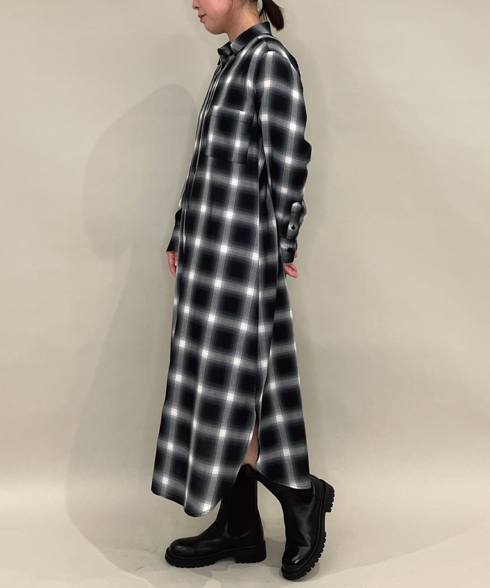 ZMEAE34168 al'aise modulation(アレーズモジュレーション) オンブレチェックシャツワンピース ブラック