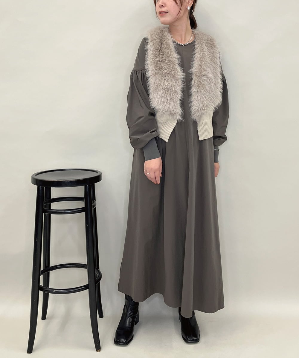 ZMEAE35180 al'aise modulation(アレーズモジュレーション) ギャザースリーブワンピース ダークグレー