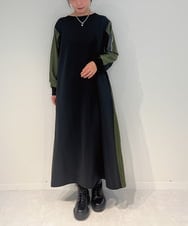ZMEAE36170 al'aise modulation(アレーズモジュレーション) 異素材ドッキングジャージーワンピース カーキ