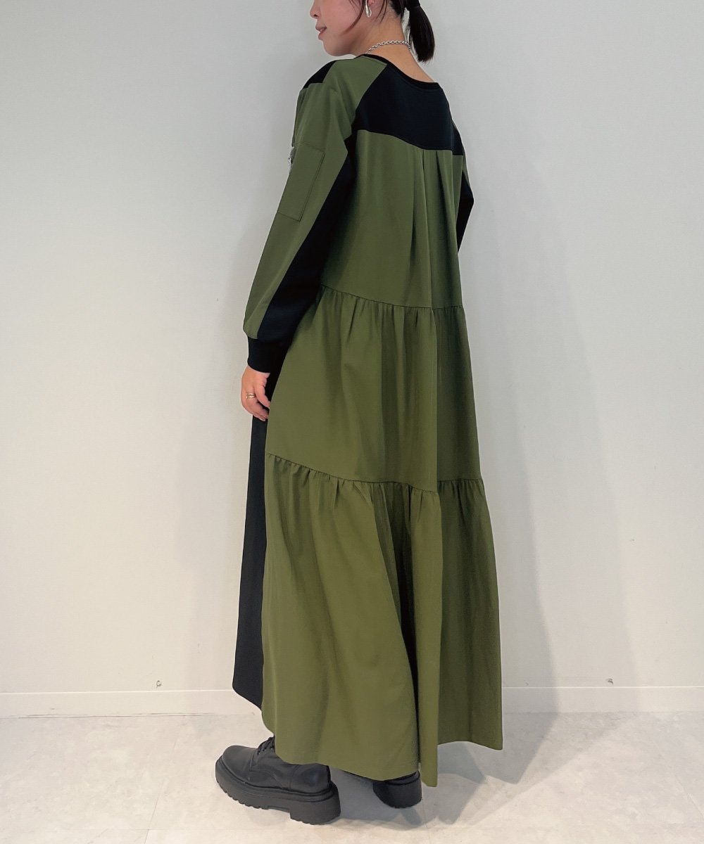 ZMEAE36170 al'aise modulation(アレーズモジュレーション) 異素材ドッキングジャージーワンピース カーキ