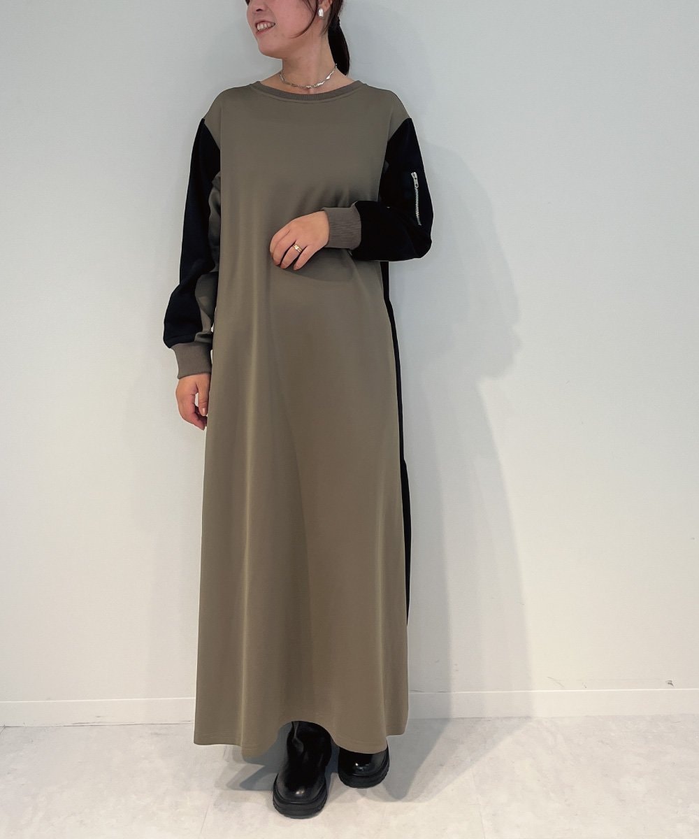 ZMEAE36170 al'aise modulation(アレーズモジュレーション) 異素材ドッキングジャージーワンピース ベージュ