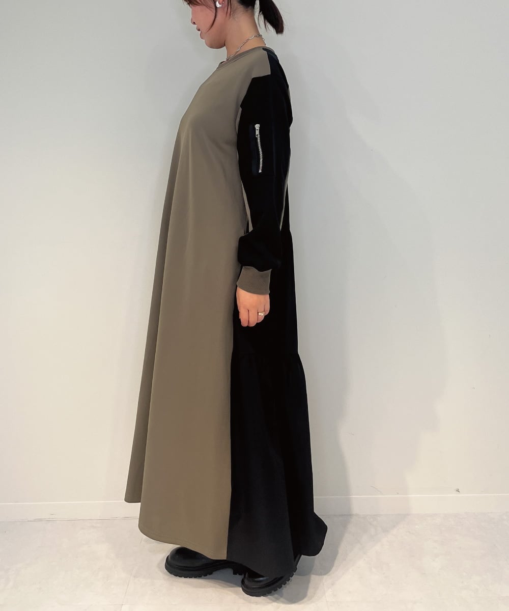 ZMEAE36170 al'aise modulation(アレーズモジュレーション) 異素材ドッキングジャージーワンピース ベージュ