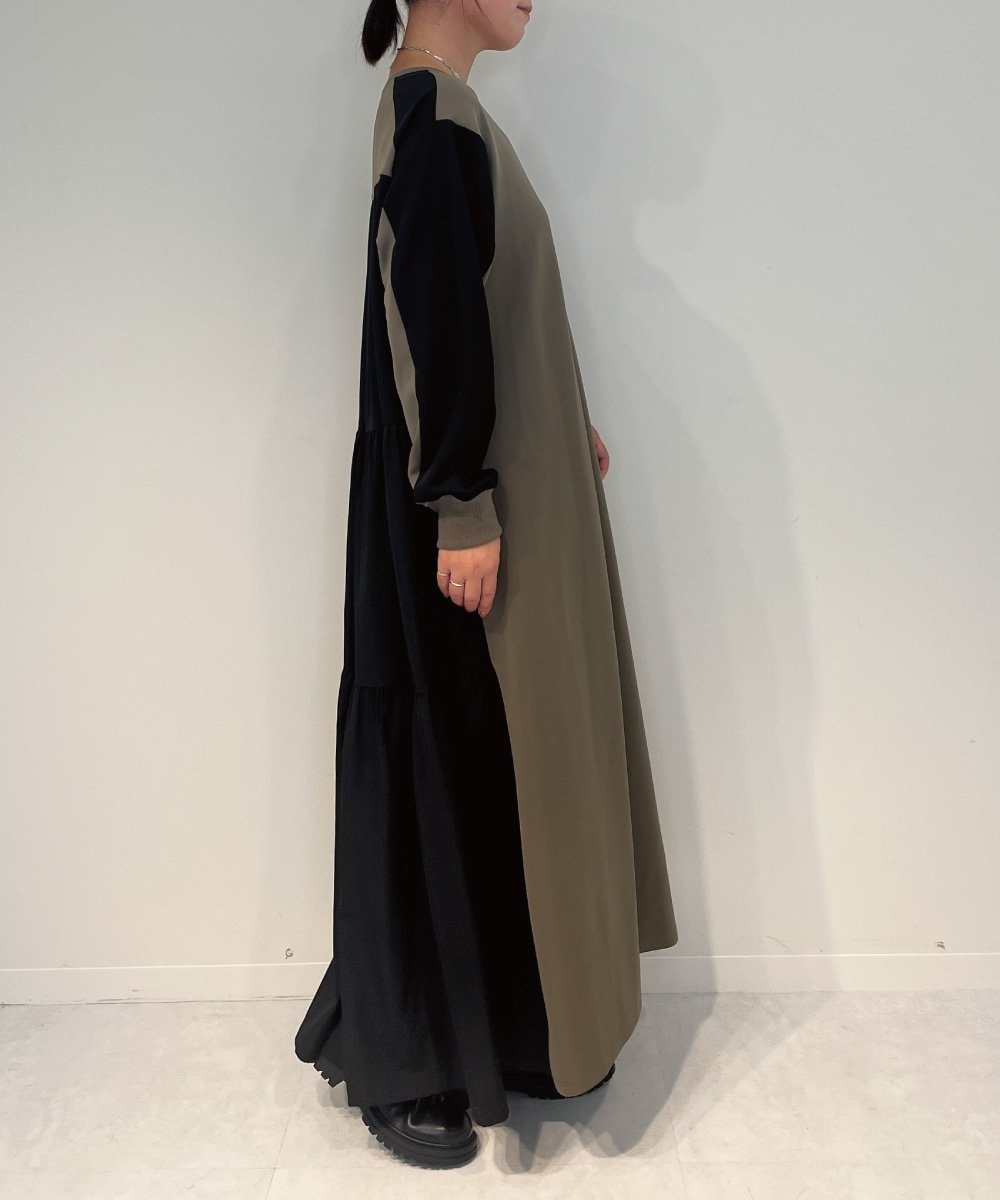 ZMEAE36170 al'aise modulation(アレーズモジュレーション) 異素材ドッキングジャージーワンピース ベージュ