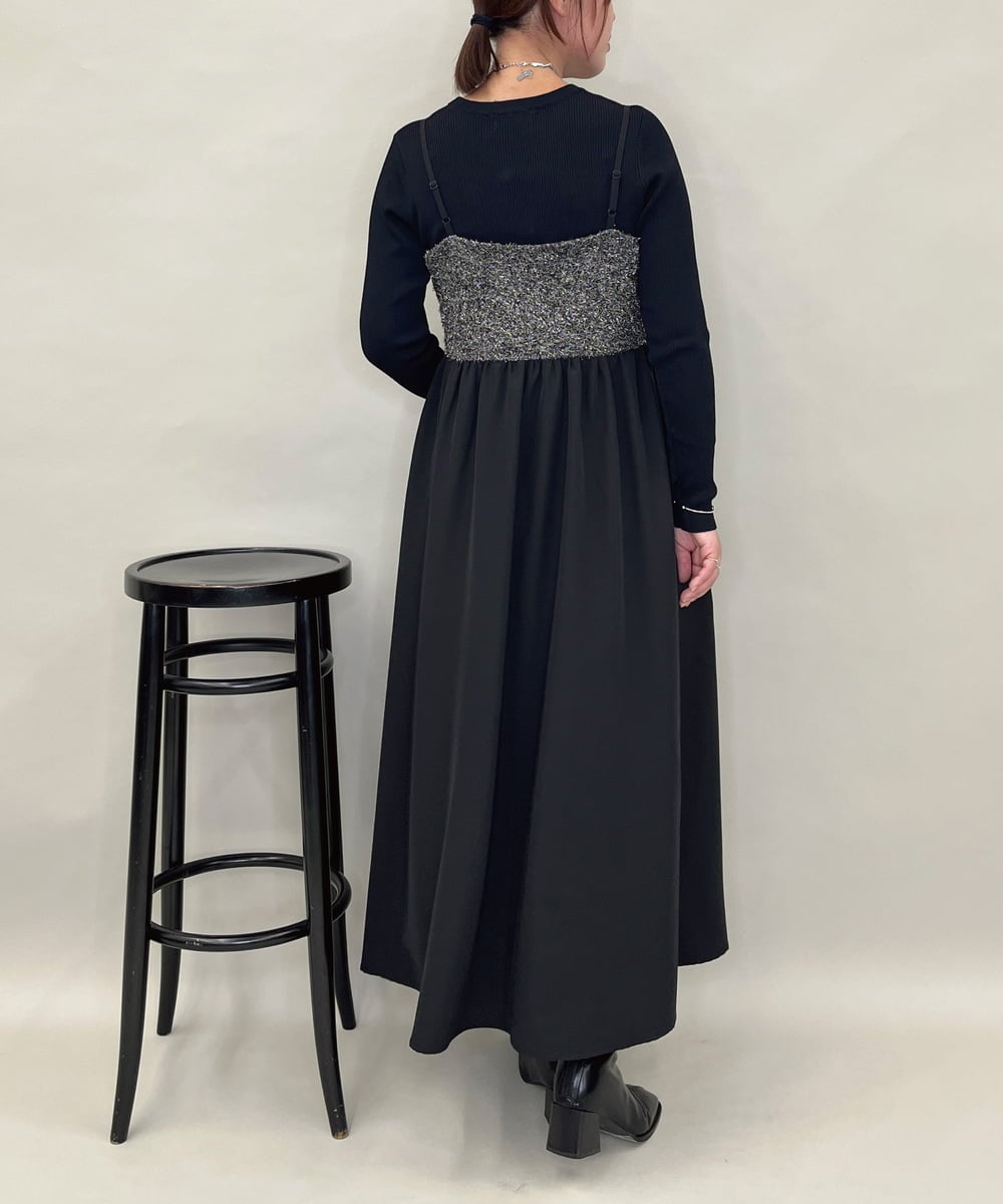 ZMEAE37128 al'aise modulation(アレーズモジュレーション) ラメシャギーニットドレスワンピース ブラック