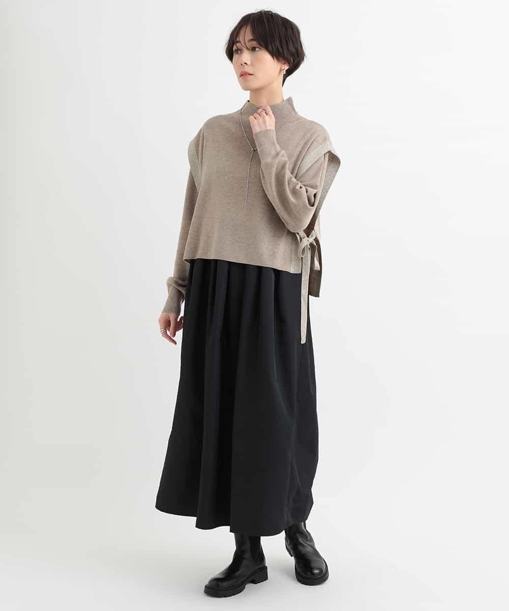 セットアイテム】異素材ドッキングワンピース×ラメニットベスト