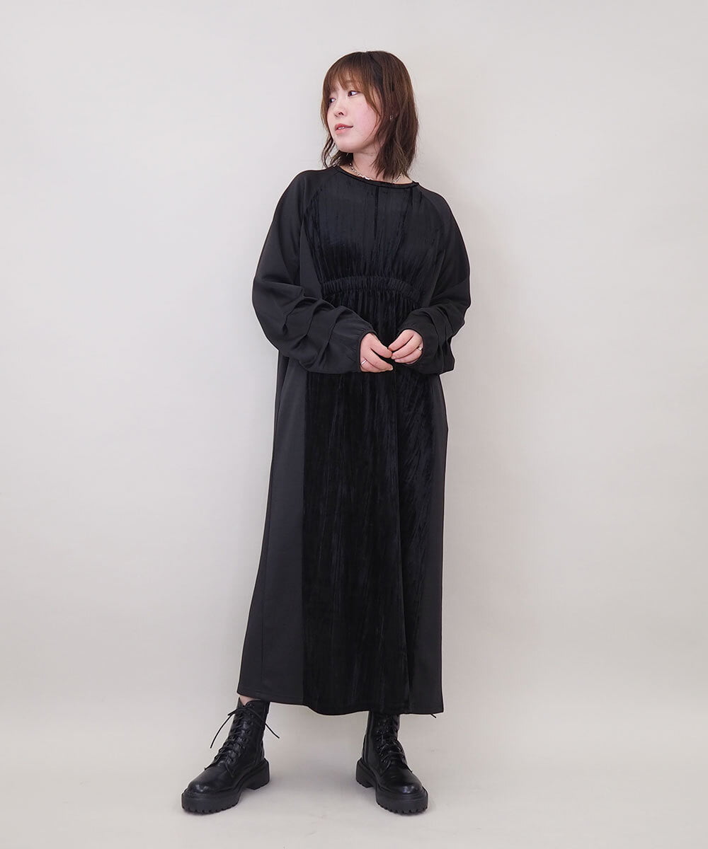 ZMECE01130 al'aise modulation(アレーズモジュレーション) ベロアジョイントジャージーワンピース ブラック