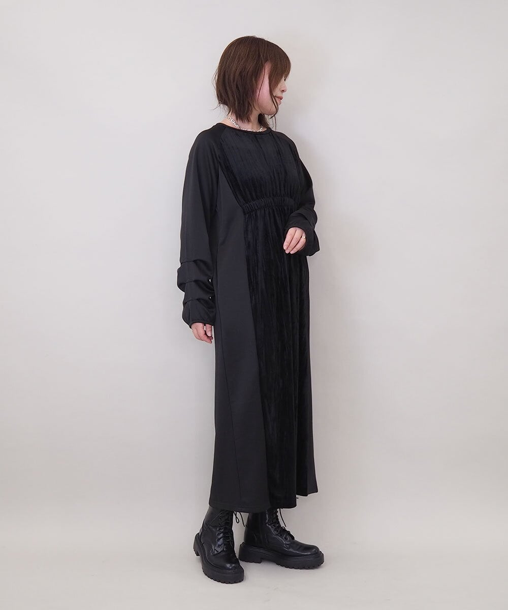ZMECE01130 al'aise modulation(アレーズモジュレーション) ベロアジョイントジャージーワンピース ブラック