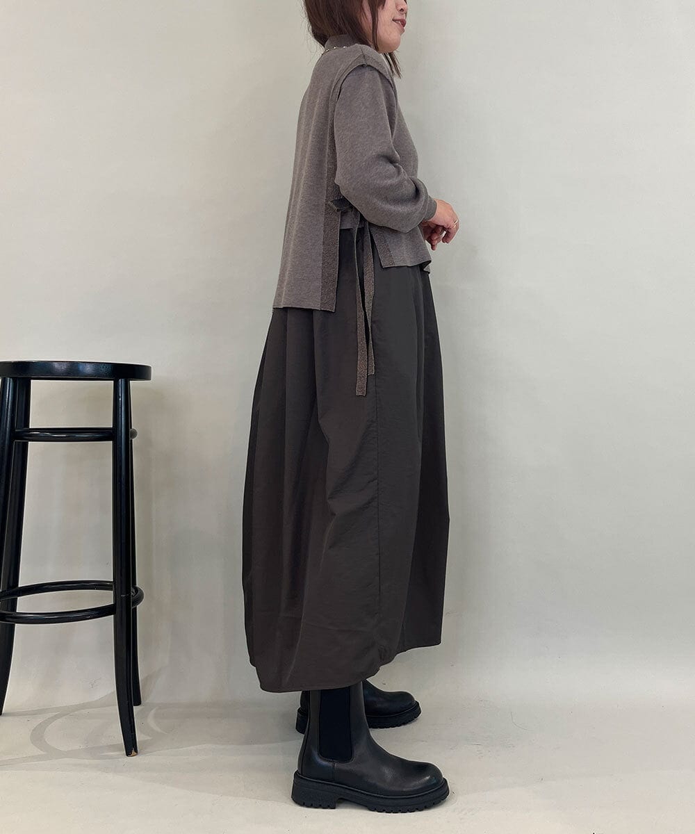 ZMECE02180 al'aise modulation(アレーズモジュレーション) 【セットアイテム】サイドリボンニットベスト×切り替えフレアワンピース ブラウン