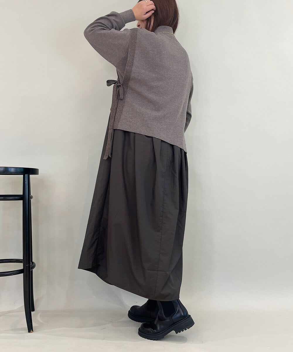 ZMECE02180 al'aise modulation(アレーズモジュレーション) 【セットアイテム】サイドリボンニットベスト×切り替えフレアワンピース ブラウン