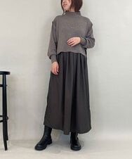 ZMECE02180 al'aise modulation(アレーズモジュレーション) 【セットアイテム】サイドリボンニットベスト×切り替えフレアワンピース ブラウン