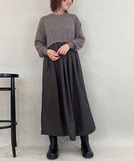 ZMECE02180 al'aise modulation(アレーズモジュレーション) 【セットアイテム】サイドリボンニットベスト×切り替えフレアワンピース ブラウン
