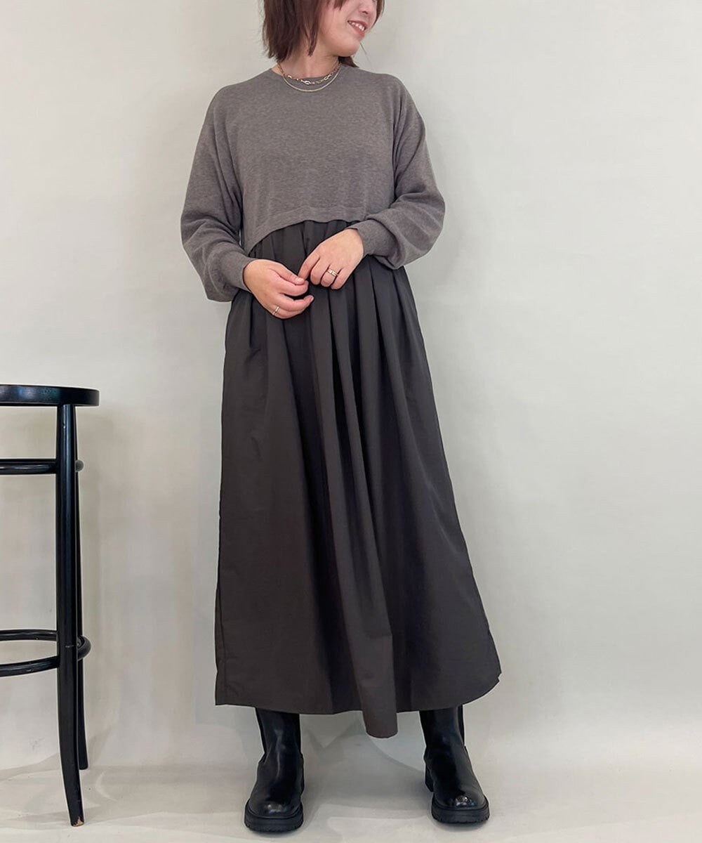 ZMECE02180 al'aise modulation(アレーズモジュレーション) 【セットアイテム】サイドリボンニットベスト×切り替えフレアワンピース ブラウン