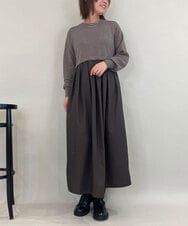 ZMECE02180 al'aise modulation(アレーズモジュレーション) 【セットアイテム】サイドリボンニットベスト×切り替えフレアワンピース ブラウン