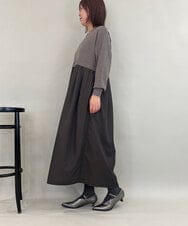 ZMECE02180 al'aise modulation(アレーズモジュレーション) 【セットアイテム】サイドリボンニットベスト×切り替えフレアワンピース ブラウン