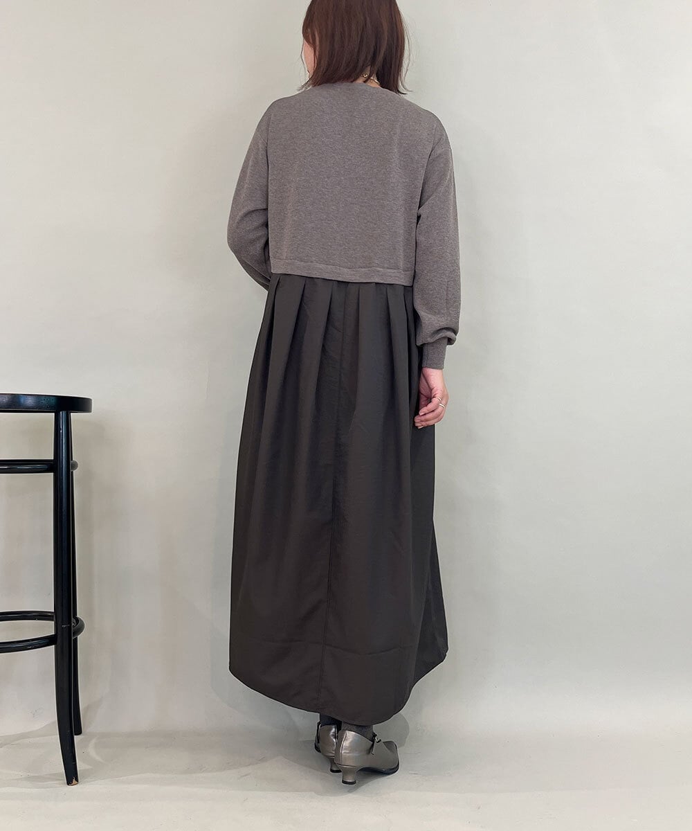 ZMECE02180 al'aise modulation(アレーズモジュレーション) 【セットアイテム】サイドリボンニットベスト×切り替えフレアワンピース ブラウン