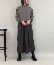 ZMECE02180 al'aise modulation(アレーズモジュレーション) 【セットアイテム】サイドリボンニットベスト×切り替えフレアワンピース ブラウン