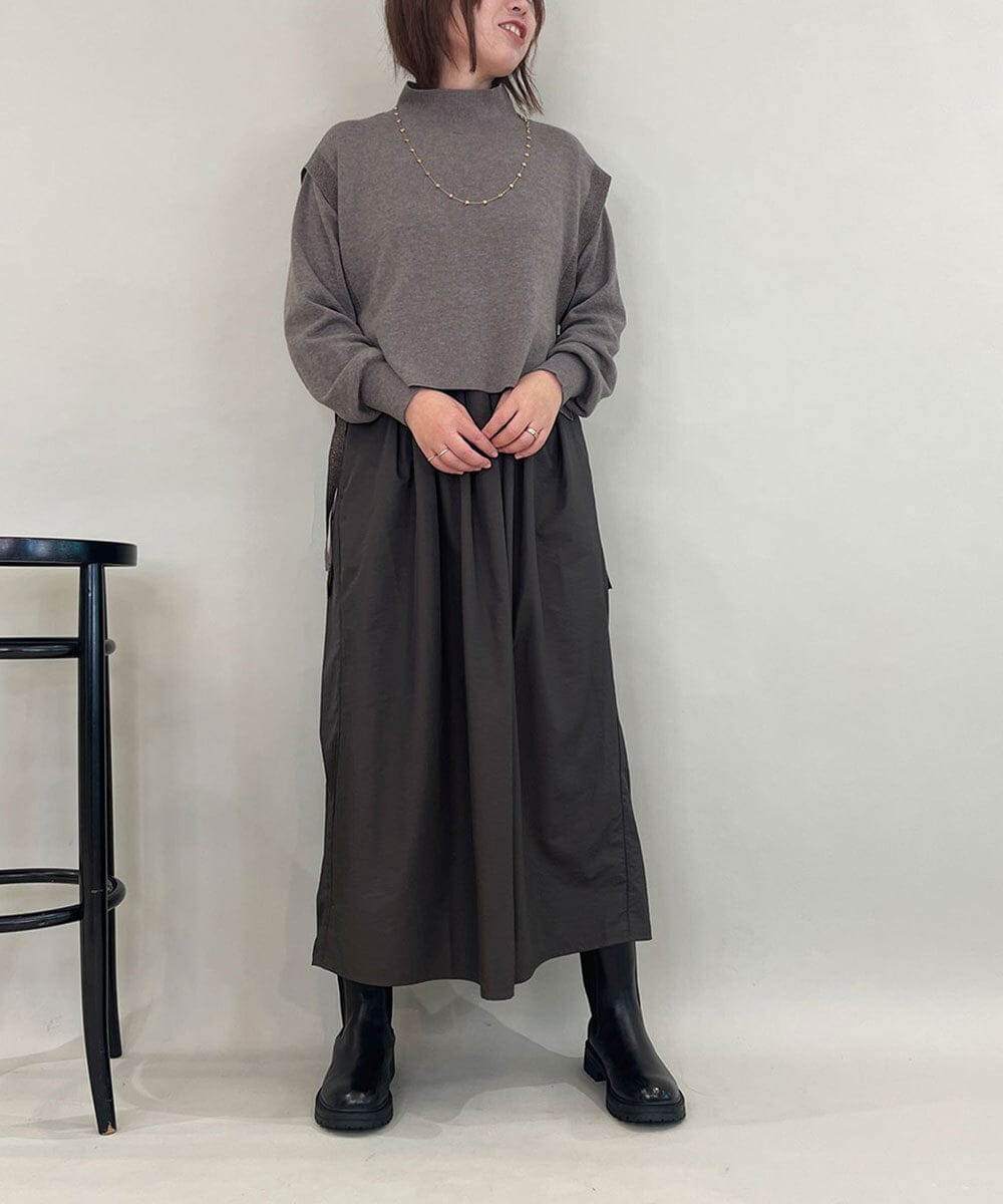 ZMECE02180 al'aise modulation(アレーズモジュレーション) 【セットアイテム】サイドリボンニットベスト×切り替えフレアワンピース ブラウン