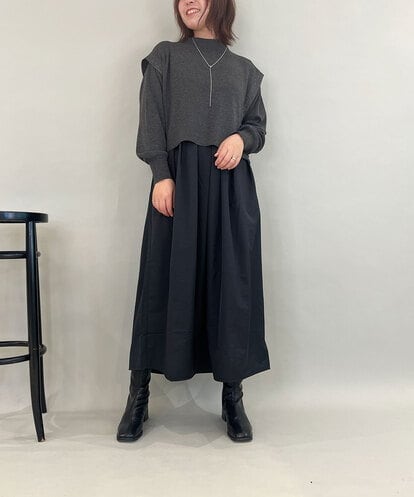 ZMECE02180 al'aise modulation 【セットアイテム】サイドリボンニットベスト×切り替えフレアワンピース