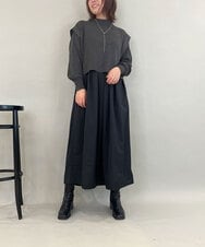 ZMECE02180 al'aise modulation(アレーズモジュレーション) 【セットアイテム】サイドリボンニットベスト×切り替えフレアワンピース ダークグレー