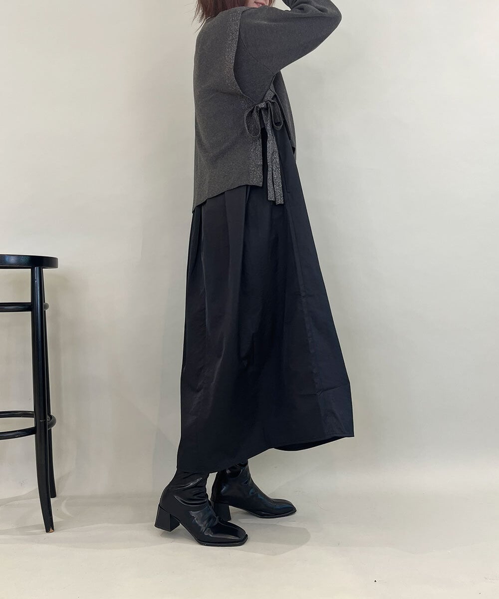 ZMECE02180 al'aise modulation(アレーズモジュレーション) 【セットアイテム】サイドリボンニットベスト×切り替えフレアワンピース ダークグレー