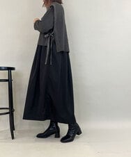 ZMECE02180 al'aise modulation(アレーズモジュレーション) 【セットアイテム】サイドリボンニットベスト×切り替えフレアワンピース ダークグレー