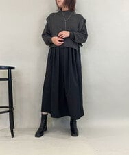 ZMECE02180 al'aise modulation(アレーズモジュレーション) 【セットアイテム】サイドリボンニットベスト×切り替えフレアワンピース ダークグレー