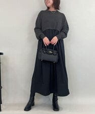 ZMECE02180 al'aise modulation(アレーズモジュレーション) 【セットアイテム】サイドリボンニットベスト×切り替えフレアワンピース ダークグレー