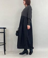 ZMECE02180 al'aise modulation(アレーズモジュレーション) 【セットアイテム】サイドリボンニットベスト×切り替えフレアワンピース ダークグレー