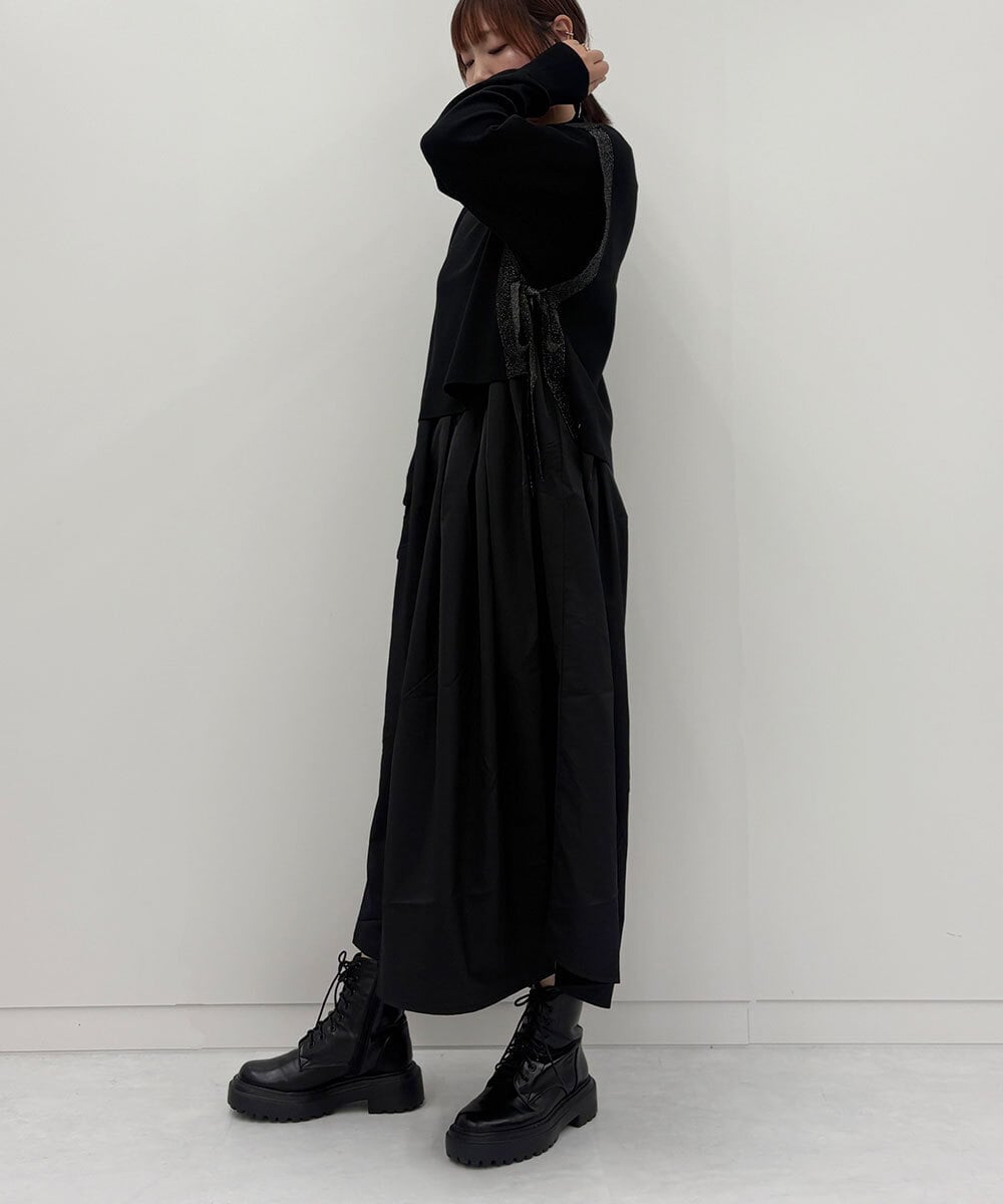 ZMECE02180 al'aise modulation(アレーズモジュレーション) 【セットアイテム】サイドリボンニットベスト×切り替えフレアワンピース ブラック