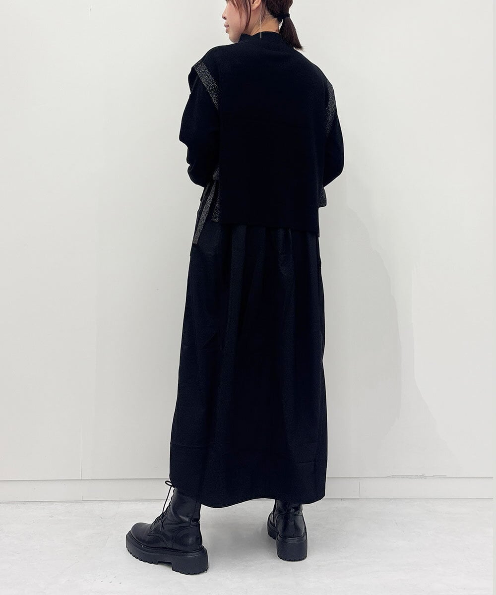 ZMECE02180 al'aise modulation(アレーズモジュレーション) 【セットアイテム】サイドリボンニットベスト×切り替えフレアワンピース ブラック