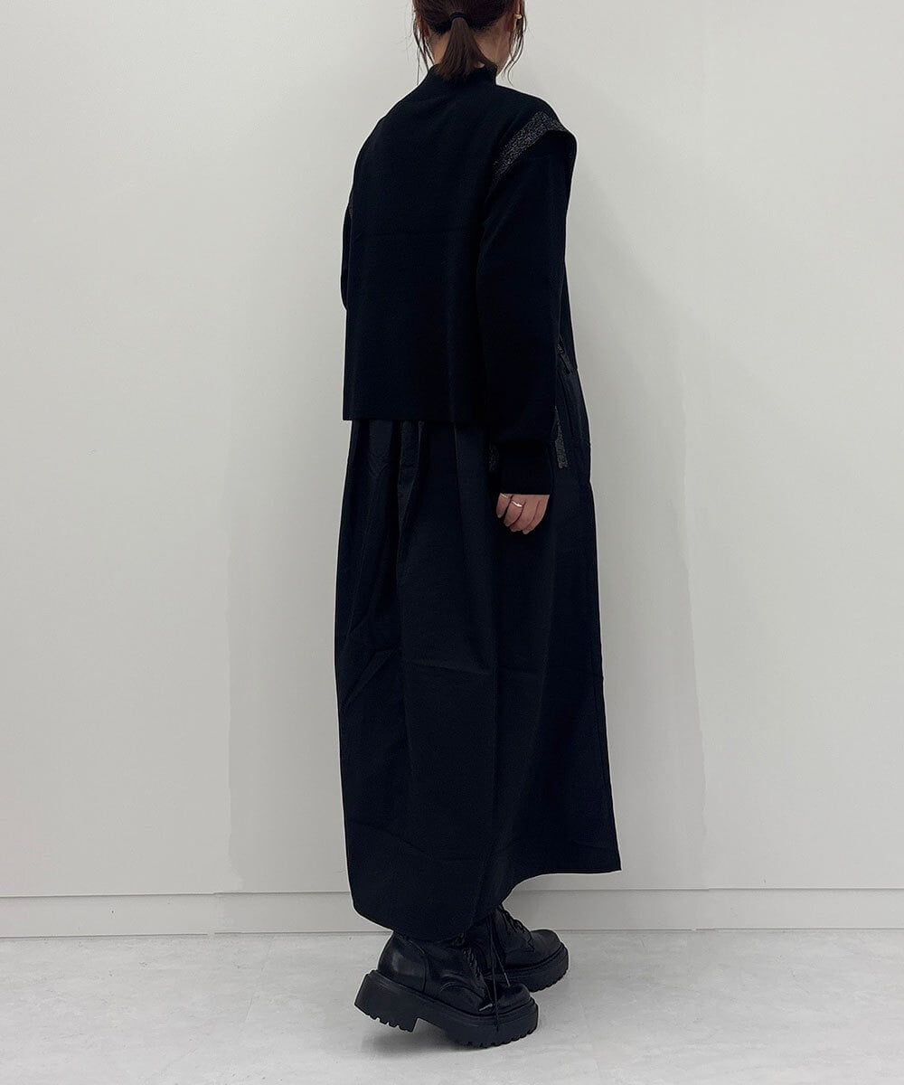 ZMECE02180 al'aise modulation(アレーズモジュレーション) 【セットアイテム】サイドリボンニットベスト×切り替えフレアワンピース ブラック