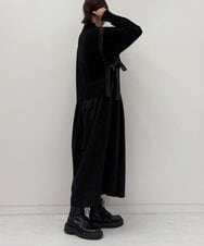 ZMECE02180 al'aise modulation(アレーズモジュレーション) 【セットアイテム】サイドリボンニットベスト×切り替えフレアワンピース ブラック