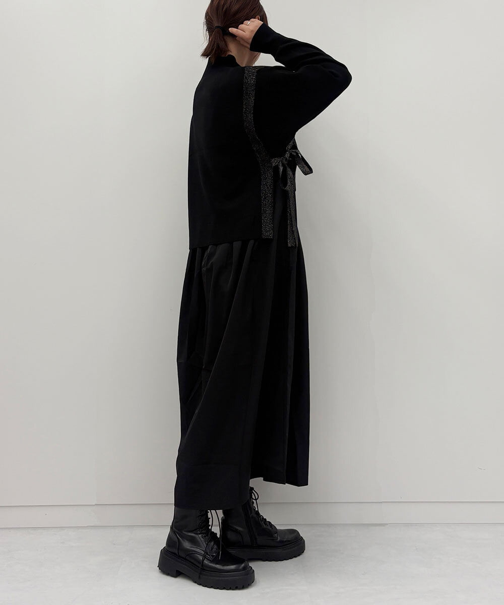 ZMECE02180 al'aise modulation(アレーズモジュレーション) 【セットアイテム】サイドリボンニットベスト×切り替えフレアワンピース ブラック