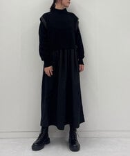 ZMECE02180 al'aise modulation(アレーズモジュレーション) 【セットアイテム】サイドリボンニットベスト×切り替えフレアワンピース ブラック