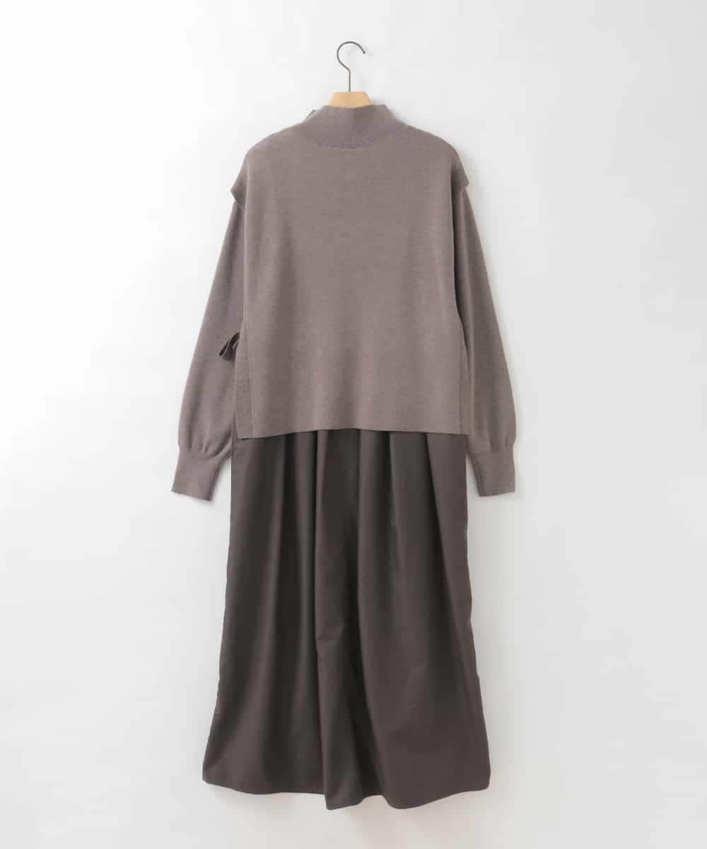 ZMECE02180 al'aise modulation(アレーズモジュレーション) 【セットアイテム】サイドリボンニットベスト×切り替えフレアワンピース ブラウン