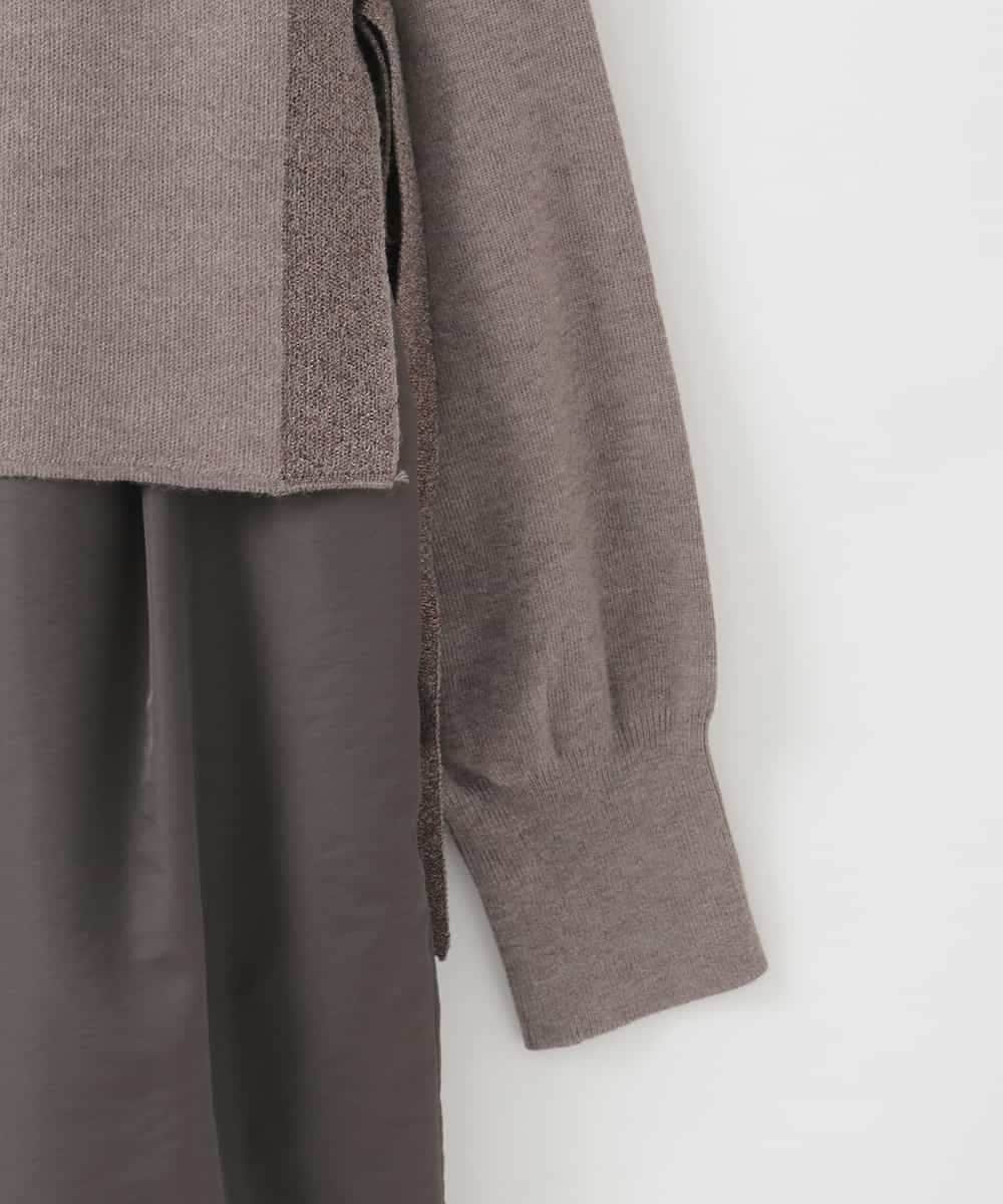 ZMECE02180 al'aise modulation(アレーズモジュレーション) 【セットアイテム】サイドリボンニットベスト×切り替えフレアワンピース ブラウン