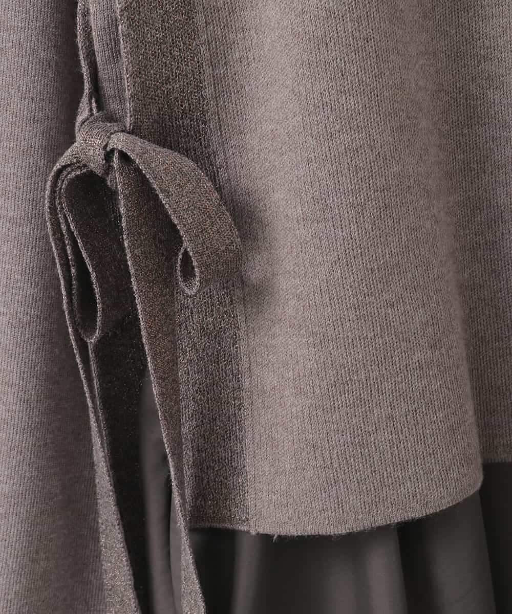 ZMECE02180 al'aise modulation(アレーズモジュレーション) 【セットアイテム】サイドリボンニットベスト×切り替えフレアワンピース ブラウン