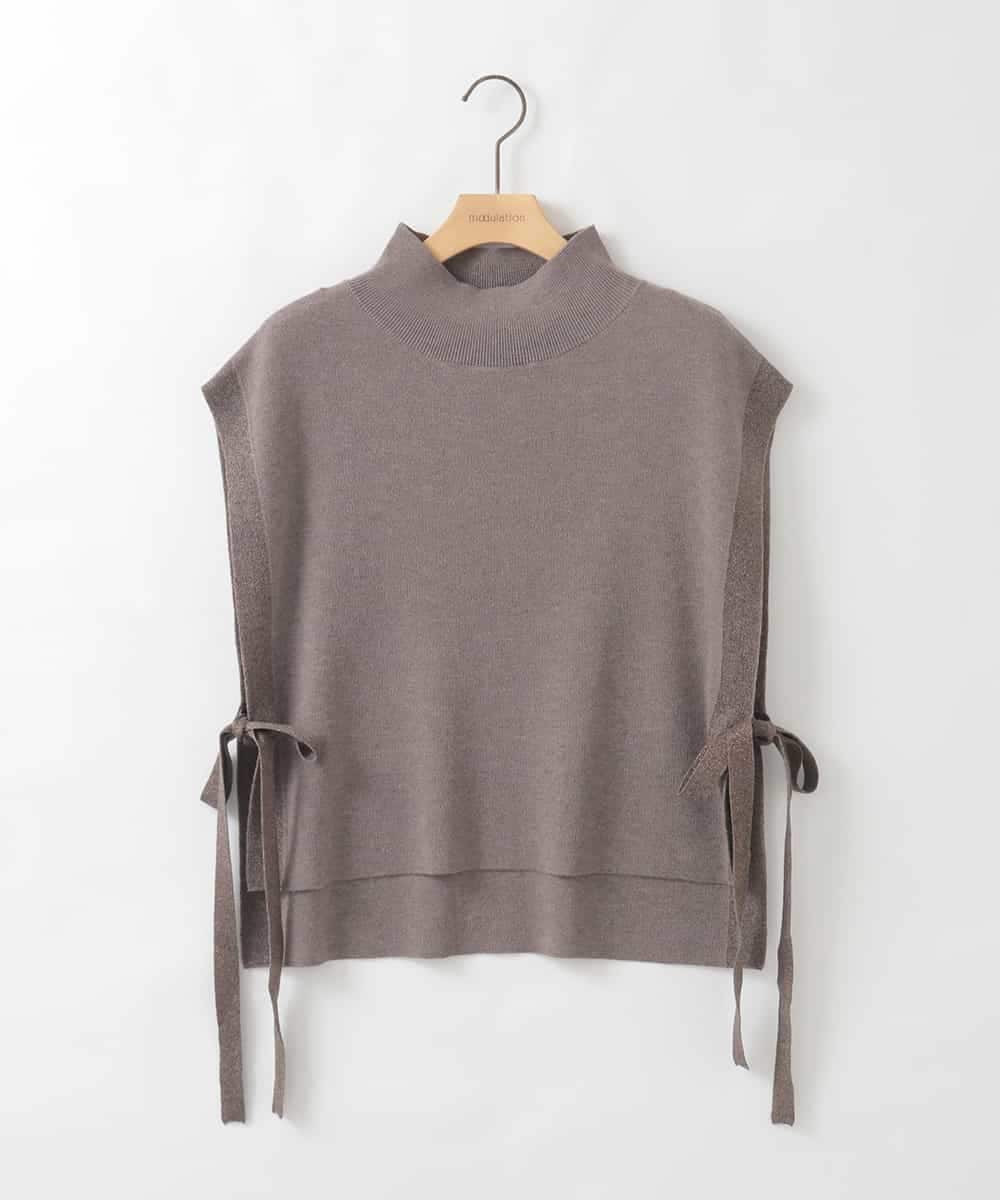 ZMECE02180 al'aise modulation(アレーズモジュレーション) 【セットアイテム】サイドリボンニットベスト×切り替えフレアワンピース ブラウン