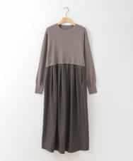 ZMECE02180 al'aise modulation(アレーズモジュレーション) 【セットアイテム】サイドリボンニットベスト×切り替えフレアワンピース ブラウン