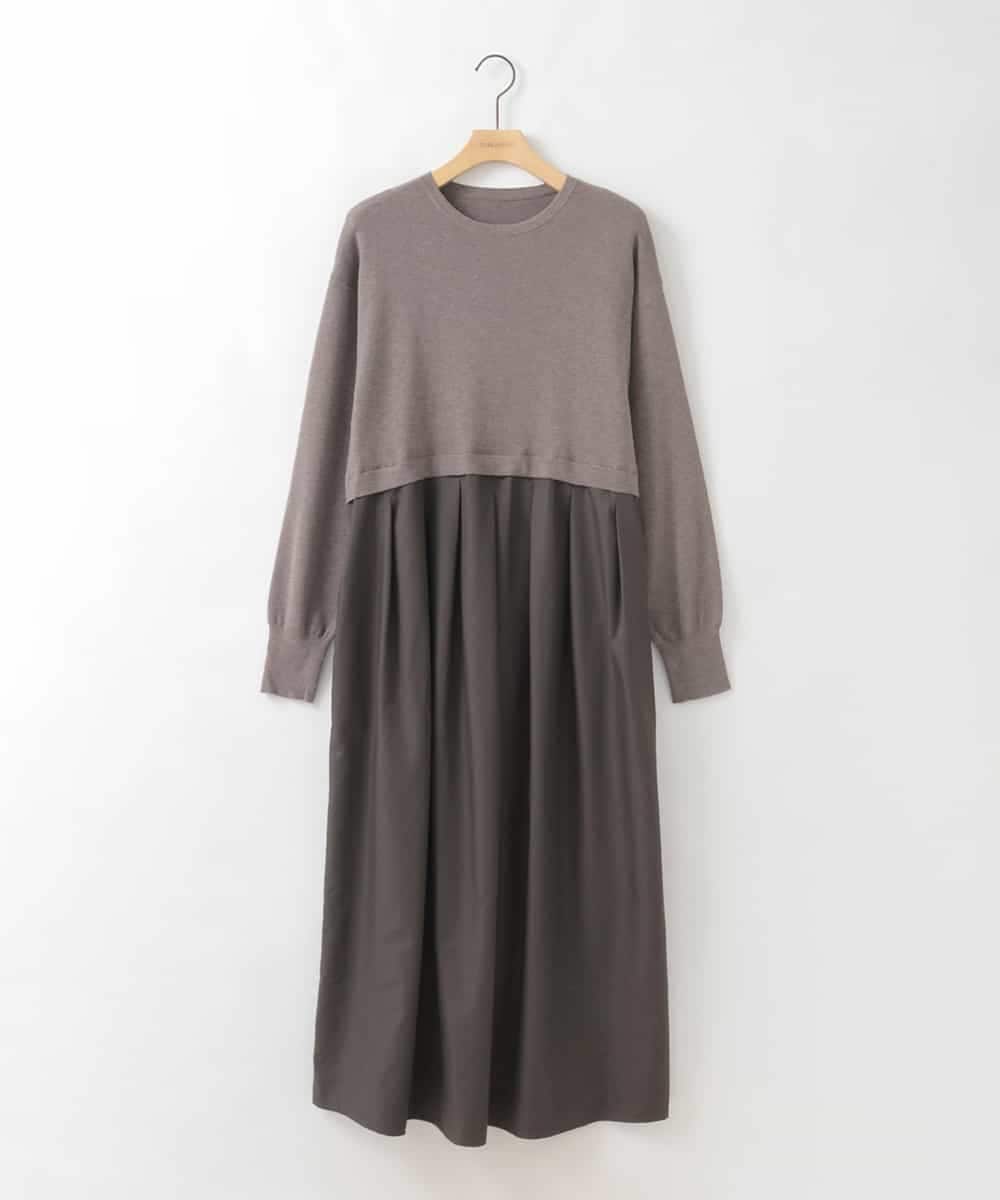 ZMECE02180 al'aise modulation(アレーズモジュレーション) 【セットアイテム】サイドリボンニットベスト×切り替えフレアワンピース ブラウン