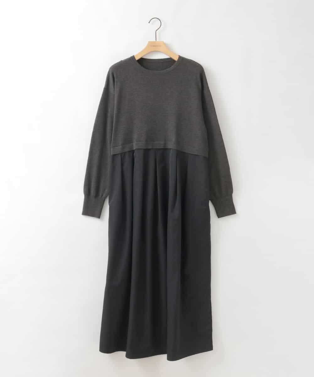 ZMECE02180 al'aise modulation(アレーズモジュレーション) 【セットアイテム】サイドリボンニットベスト×切り替えフレアワンピース ブラウン